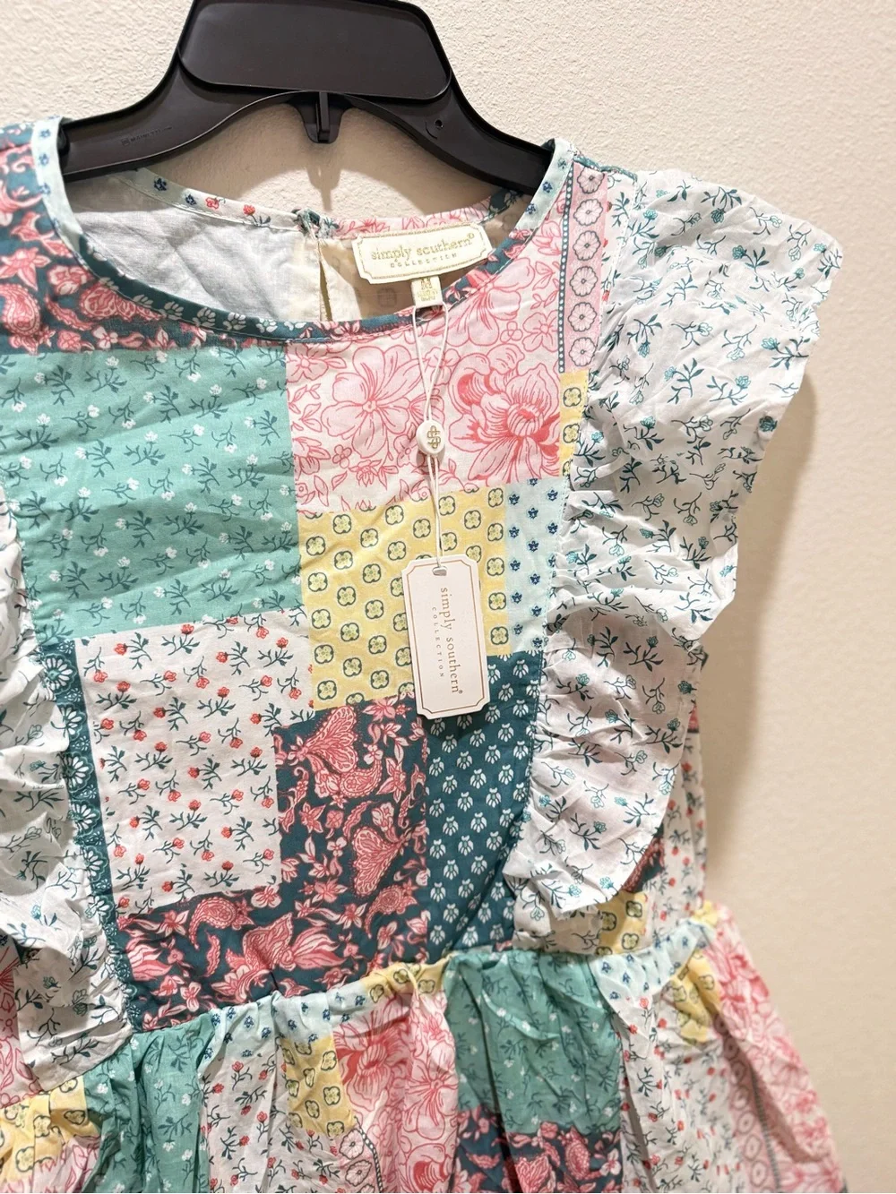 Simply Southern Patchwork Ruffle Tiered Maxi Dress - Pink, Green, Yellow, Blue - Picture 3 of 3